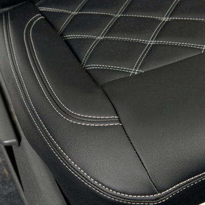 VW Transporter T6/T6.1 Caravelle (2015 Onwards) Front Seat Covers Double Diamond Bentley Stitch Leatherette - UK Custom Covers - 7