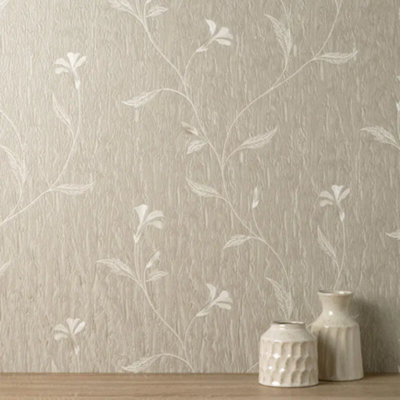 Vymura Bellagio Taupe Floral Heavyweight Wallpaper M95652