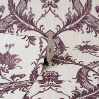 Vymura Floral Damask Plum Purple Heavyweight Wallpaper M95626