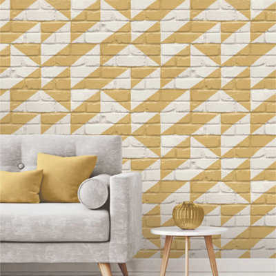 Vymura London Brick Mustard Yellow Wallpaper FD42677