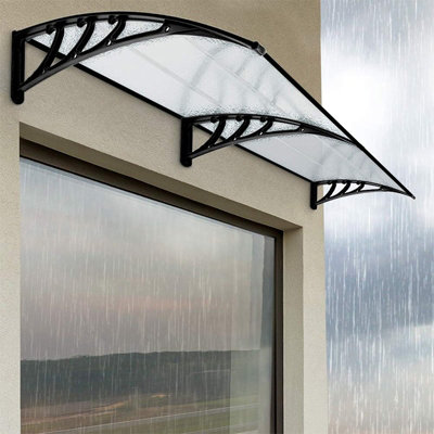 W 190 cm Black Waterproof Front Door Canopy Outdoor Awning Window Garden Canopy Patio Porch Awning Rain Shelter Cover