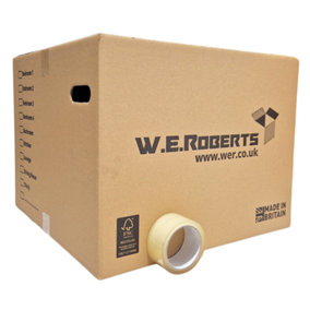 W.E. Roberts Moving Packing Kit, 20 Extra Large Strong Cardboard House Moving Boxes with 1 Roll 66 Metre Low Noise Tape
