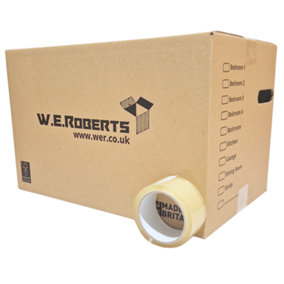 W.E. Roberts Moving Packing Kit, 40 Large Strong Cardboard House Moving Boxes with 1 Roll 66 Metres Low Noise Tape