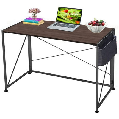 Wadan 100x50x76cm Brown Folding Desk Table for Home Working and Office Use, Foldable Desk and