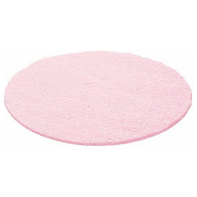 Wadan 120cm Baby Pink Circular Shaggy Rug - Modern Round Rug - Soft Touch Thick Pile Area Rug for Living Room and Bedroom