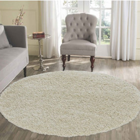 Wadan 120cm Cream Circular Shaggy Rug - Modern Round Rug - Soft Touch Thick Pile Area Rug for Living Room and Bedroom