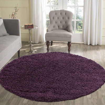 Wadan 120cm Purple Circular Shaggy Rug - Modern Round Rug - Soft Touch ...