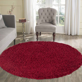 Wadan 120cm Red Circular Shaggy Rug - Modern Round Rug - Soft Touch Thick Pile Area Rug for Living Room and Bedroom