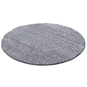 Wadan 120cm Silver Circular Shaggy Rug - Modern Round Rug - Soft Touch Thick Pile Area Rug for Living Room and Bedroom