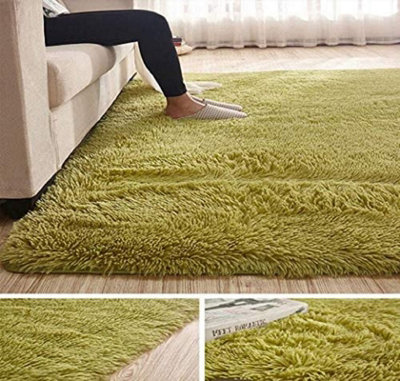 Wadan 120x160cm Green Fluffy Shaggy Rug - Comfort Soft Fluffy Shaggy Rugs For Bedroom & Living Room Carpet - Anti Slip Area Rugs