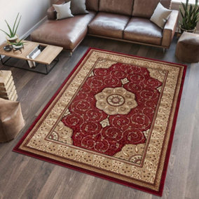Wadan 120x170 cm Red Tabriz Royal Rug, 10mm Soft Pile Oriental Rug, Washable Area Rugs, Royal Tabriz Rug for Home and Office