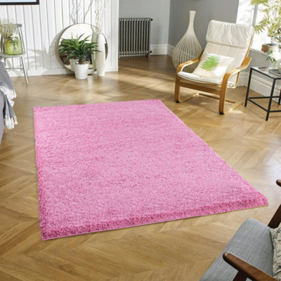 Wadan 120x170cm Baby Pink Shaggy Rug - Rectangular Soft Touch Thick ...