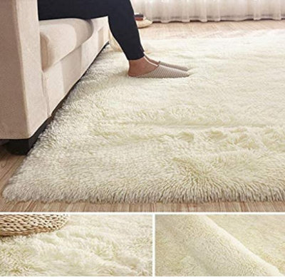 Wadan 120x170cm Cream Fluffy Shaggy Rug - Comfort Soft Fluffy Shaggy Rugs For Bedroom & Living Room Carpet - Anti Slip Area Rugs