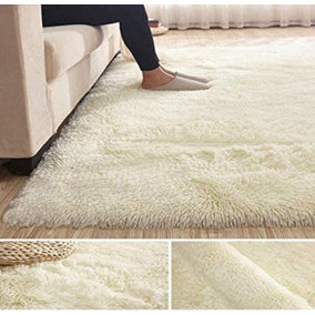 Wadan 120x170cm Cream Fluffy Shaggy Rug - Comfort Soft Fluffy Shaggy Rugs For Bedroom & Living Room Carpet - Anti Slip Area Rugs