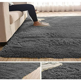 Wadan 120x170cm Dark Grey Fluffy Shaggy Rug, Comfort Soft Fluffy Shaggy Rugs for Bedroom & Living Room Carpet, Anti Slip Area Rug
