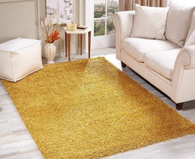 Wadan 120x170cm Gold Shaggy Rug - Rectangular Soft Touch Thick Pile ...