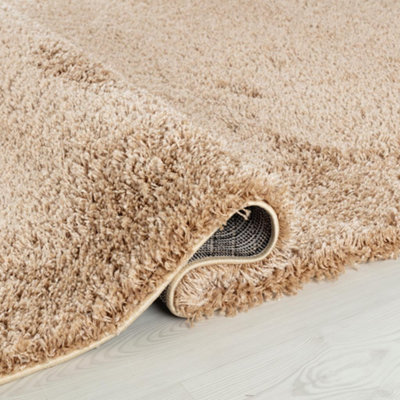 Wadan 120x170cm Light Beige Shaggy Rug, Rectangular Soft Touch Thick ...