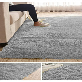 Wadan 120x170cm Light Grey Fluffy Shaggy Rug, Comfort Soft Fluffy Shaggy Rugs for Bedroom & Living Room Carpet, Anti Slip Area Rug