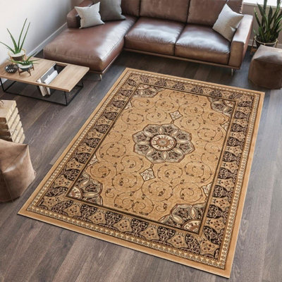 Wadan 160x230 cm Golden Tabriz Royal Rug, 10mm Soft Pile Oriental Rug, Washable Area Rugs, Royal Tabriz Rug for Home and Office