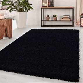 Wadan 160x230cm Black Shaggy Rug - Rectangular Soft Touch Thick Pile Modern Area Rug - Rugs for Living & Bedroom Non Shedding