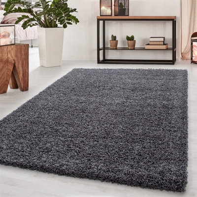 Wadan 160x230cm Dark Grey Shaggy Rug - Rectangular Soft Touch Thick Pile Modern Area Rug - Rugs for Living & Bedroom Non Shedding