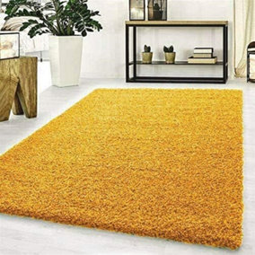 Wadan 160x230cm Gold Shaggy Rug - Rectangular Soft Touch Thick Pile Modern Area Rug - Rugs for Living & Bedroom Non Shedding