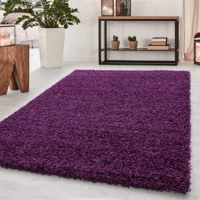Wadan 160x230cm Purple Shaggy Rug - Rectangular Soft Touch Thick Pile Modern Area Rug - Rugs for Living & Bedroom Non Shedding