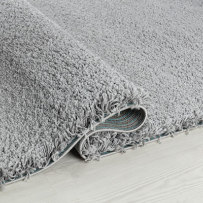 Wadan 160x230cm Silver Shaggy Rug - Rectangular Soft Touch Thick Pile ...