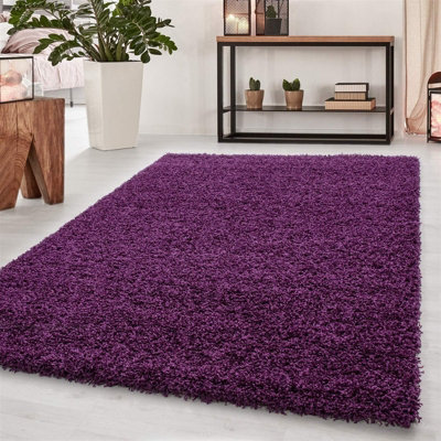 Wadan 200x290cm Purple Shaggy Rug - Rectangular Soft Touch Thick Pile ...