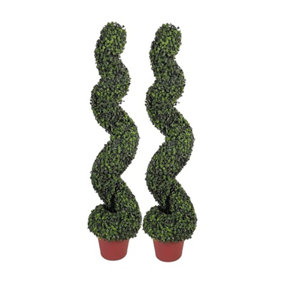 Wadan 2pc 100cm Artificial Boxwood Spiral Topiary Trees - Uv Stable Spiral Twist Topiary Tree for Indoor Outdoor Decoration