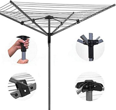 Wadan 4 Arm 40 Meter Grey Rotary Washing Lines - Heavy Duty Folding Garden Clothes Airer Dryer with Cover & Metal Ground Spike