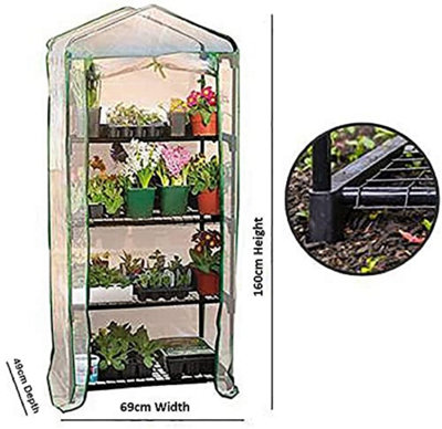 Wadan 4 Tier Mini Greenhouse - Greenhouses with Frame and Cover - Grow House for Garden with Roll up Zip Panel Door 160x69x49cm