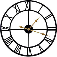 Wadan 60cm Black Extra Thick Roman Metal Skeleton Wall Clock Clear Numbers Easy to Read Battery Operated Analogue Wall Clock