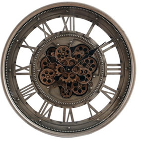 Wadan 60cm Bronze Mechanical Moving Gears Wall Clock Clear Numbers Easy to Read Battery Operated Analogue Wall Clock