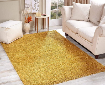 Wadan 60x110cm Gold Shaggy Rug - Rectangular Soft Touch Thick Pile Modern Area Rug - Rugs for Living & Bedroom Non Shedding