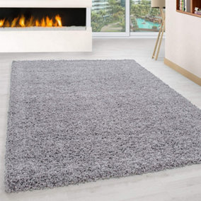 Wadan 60x110cm Silver Shaggy Rug - Rectangular Soft Touch Thick Pile Modern Area Rug - Rugs for Living & Bedroom Non Shedding