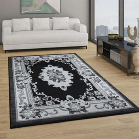 Wadan 60x220 cm Black Gewels Traditional Rug, 10mm Soft Pile Washable Area Rugs, Classic Oriental Rug for Home and Office
