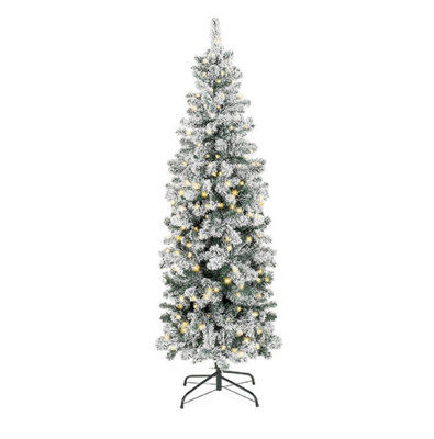 Wadan 6ft Green Pre-Lit Snow Tipped Pencil Slim Artificial Christmas Tree