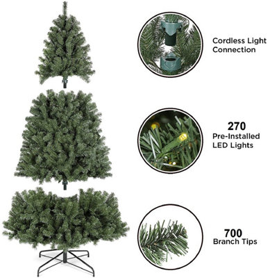 Wadan 7ft Green Pre-Lit Christmas Tree - Artificial Christmas Tree with 1000 Tips and 350 Leds - Xmas Tree with Solid Metal Stand