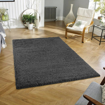 Wadan 80x150cm Dark Grey Shaggy Rug - Rectangular Soft Touch Thick Pile ...