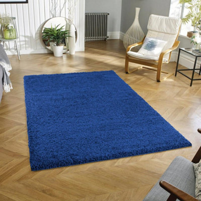 Wadan 80x150cm Navy Blue Shaggy Rug - Rectangular Soft Touch Thick Pile ...