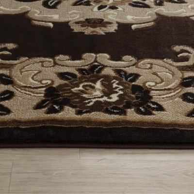 Wadan 80x320 cm Brown Gewels Traditional Rug, 10mm Soft Pile Washable Area Rugs, Classic Oriental Rug for Home and Office