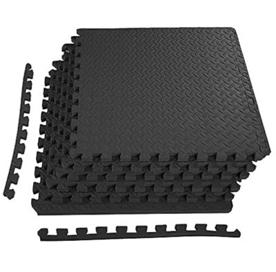 Wadan 8pc 60x60cm Black Leaf Interlocking Eva Floor Tiles, 32 SQ FT Non Slip Gym Flooring Mat Exercise Mats for Home Workout