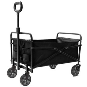 Wadan Black Garden Trolley on Wheels - Heavy Duty Folding Cart Trolley with Adjustable Handle and 80Kg Weight Capacity