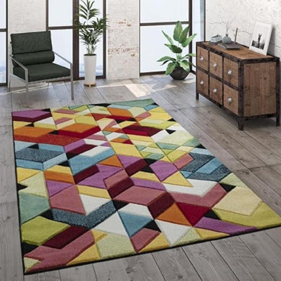 Wadan Multicoloured Rug 80x150cm Geometric Rectangular Soft Indoor Living Room Rugs Modern Rug For Bedroom