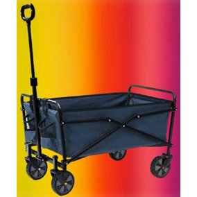 Wadan Navy Blue Garden Trolley on Wheels - Heavy Duty Folding Cart Trolley with Adjustable Handle and 80Kg Weight Capacity
