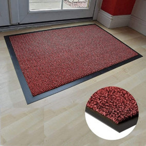 Wadan Red 60x80cm Door Mat - Heavy Duty Washable Non-slip Rubber Back Entrance Rug - Shoes Scraper Barrier Mat Indoor & Outdoor