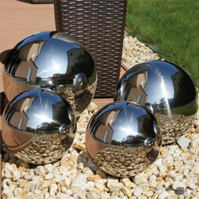 Wadan Set of 4 Stainless Steel Gazing Ball, Seamless Mirror Polished Ball, Stainless Steel Reflective Ball for Home & Garden Decor