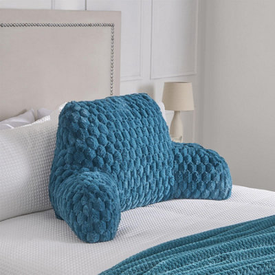 Waffle Cuddle Cushion Faux Fur Reading Support Bed Fleece Pillow, Teal