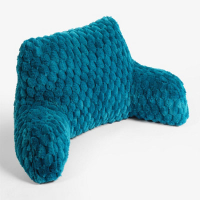 Waffle Cuddle Cushion Faux Fur Reading Support Bed Fleece Pillow, Teal